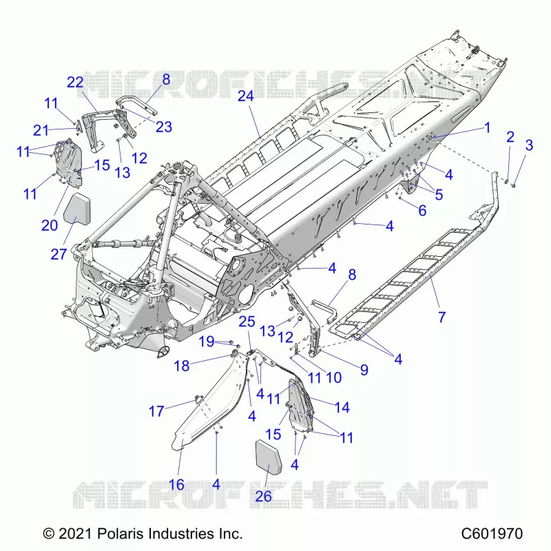 CHASSIS, PROTECCIÃ³N DEL EMBRAGUE, FOOTRESTS, AND RUNNING BOARDS